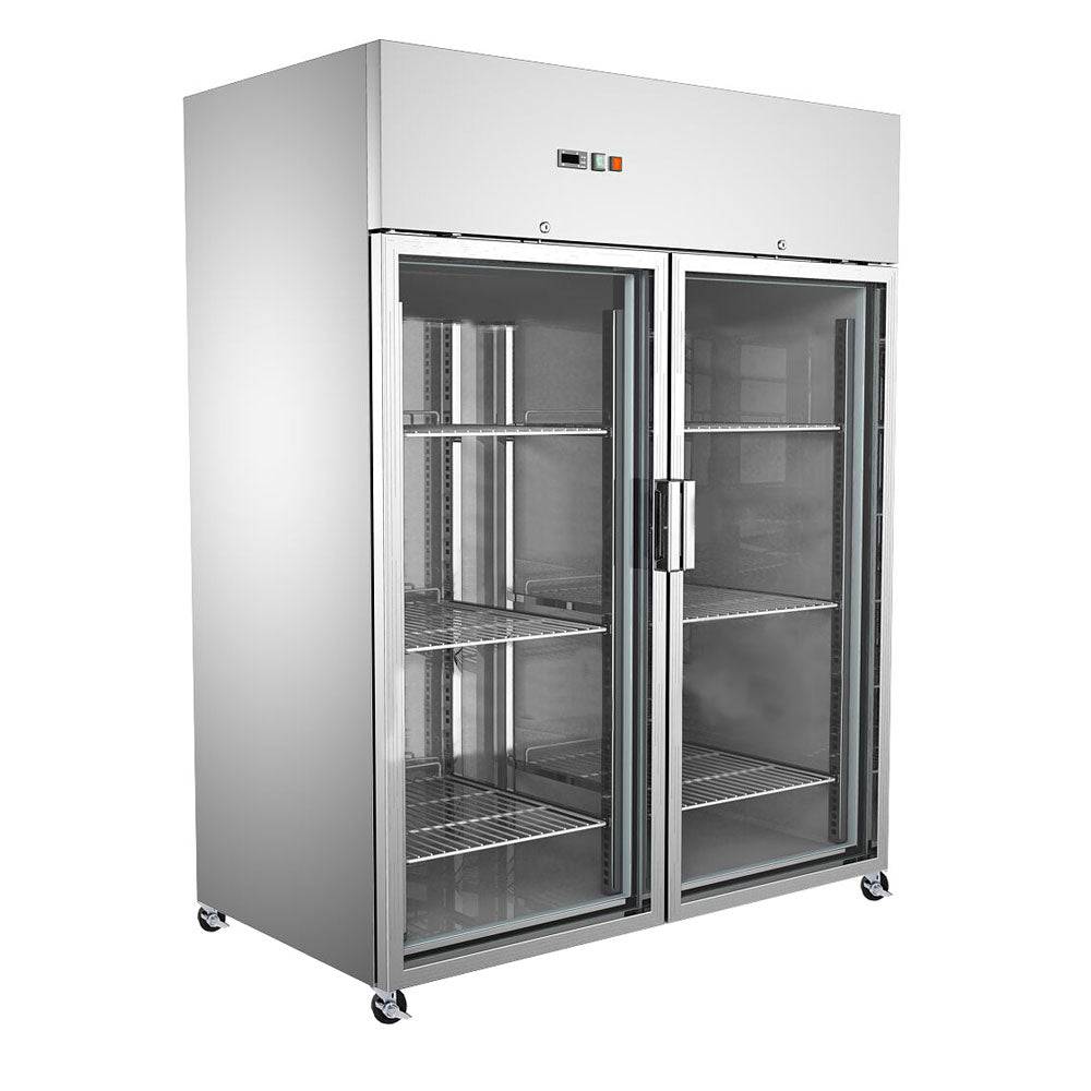 Refrigerador Industrial Acero Inox 2 Puertas Vidrio +2~+8℃  1480*830*2010 Mm Ventilación Interna.