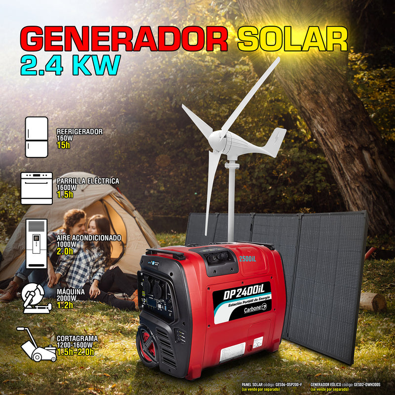 Generador Solar Estación Batería Portátil 2400W. Uso exteriores (Panel solar y turbina eólica NO incluido) DP2400iL