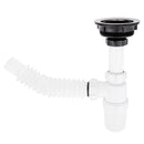 Trampa plástica flexible para fregadores con desague con canasta coladera y con rebosadero