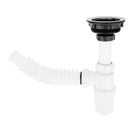 Trampa plástica flexible para fregadores con desague con canasta coladera y con rebosadero