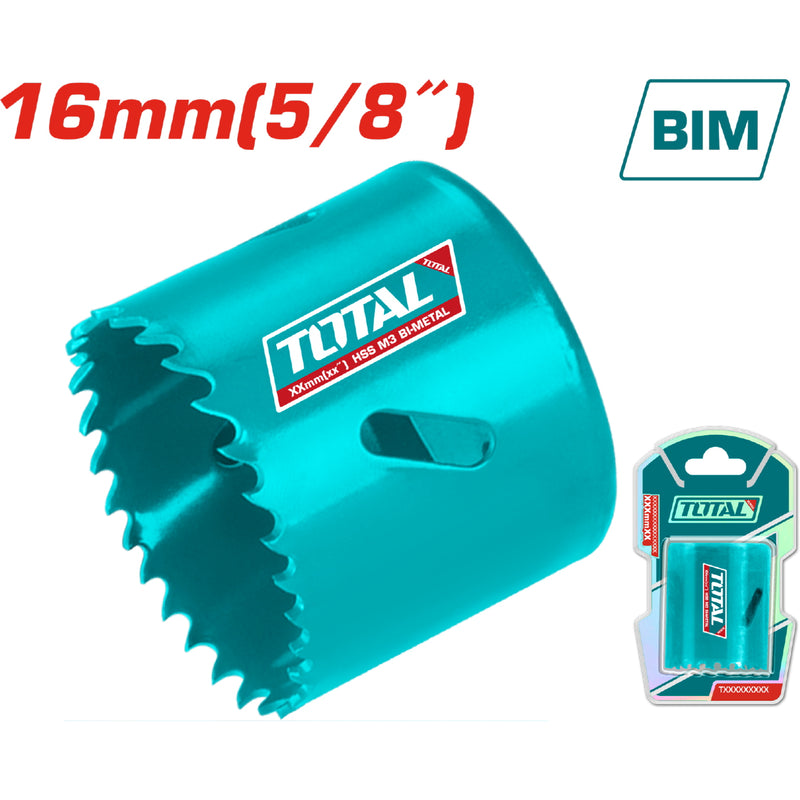 Broca cilíndrica HSS M3 Bi-Metal, Dientes variados 4-6TPI, diámetro 16mm.