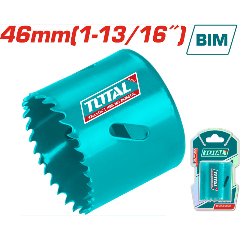 Broca cilíndrica HSS M3 Bi-Metal, Dientes variados 4-6TPI, diámetro 46mm.