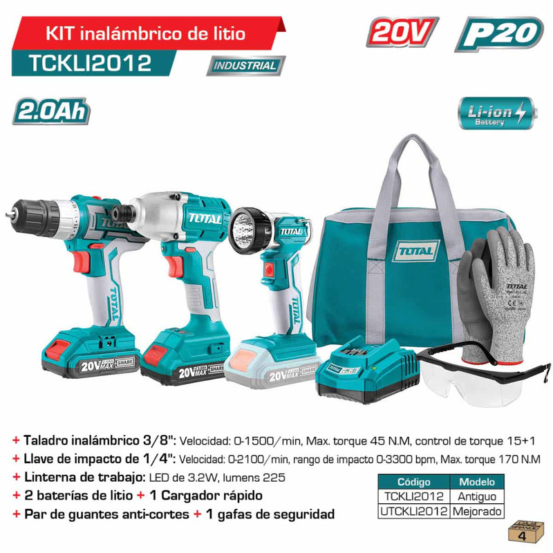 Kit Combo Inalambrico 3 pzas de 20v. Taladro Atornillador. Taladro funcion de Impacto y Linterna