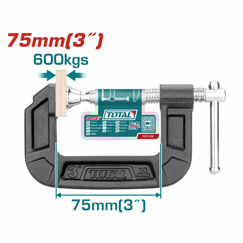 Abrazadera G de 3" (75mm) Rosca en forma de T. Cuerpo de hierro fundido.