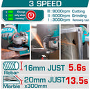 Flexible esmeriladora Inalámbrica 20V 4 1/2” 1200W Motor sin escobillas.  Incluye batería y cargador. Esmeril angular.