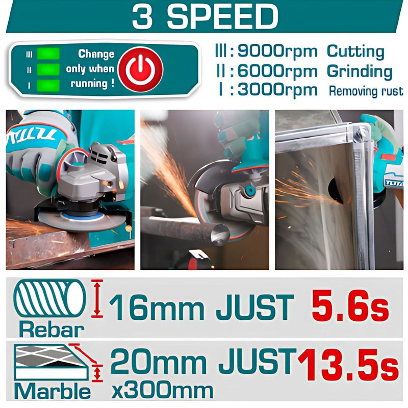 Flexible esmeriladora Inalámbrica 20V 4 1/2” 1200W Motor sin escobillas.  Incluye batería y cargador. Esmeril angular.