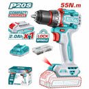 Drill Taladro Inalámbrico. Función de bloqueo de eje 20V 55N.m. Motor sin escobillas. Incluye Batería, Cargador y 47 accesorios.