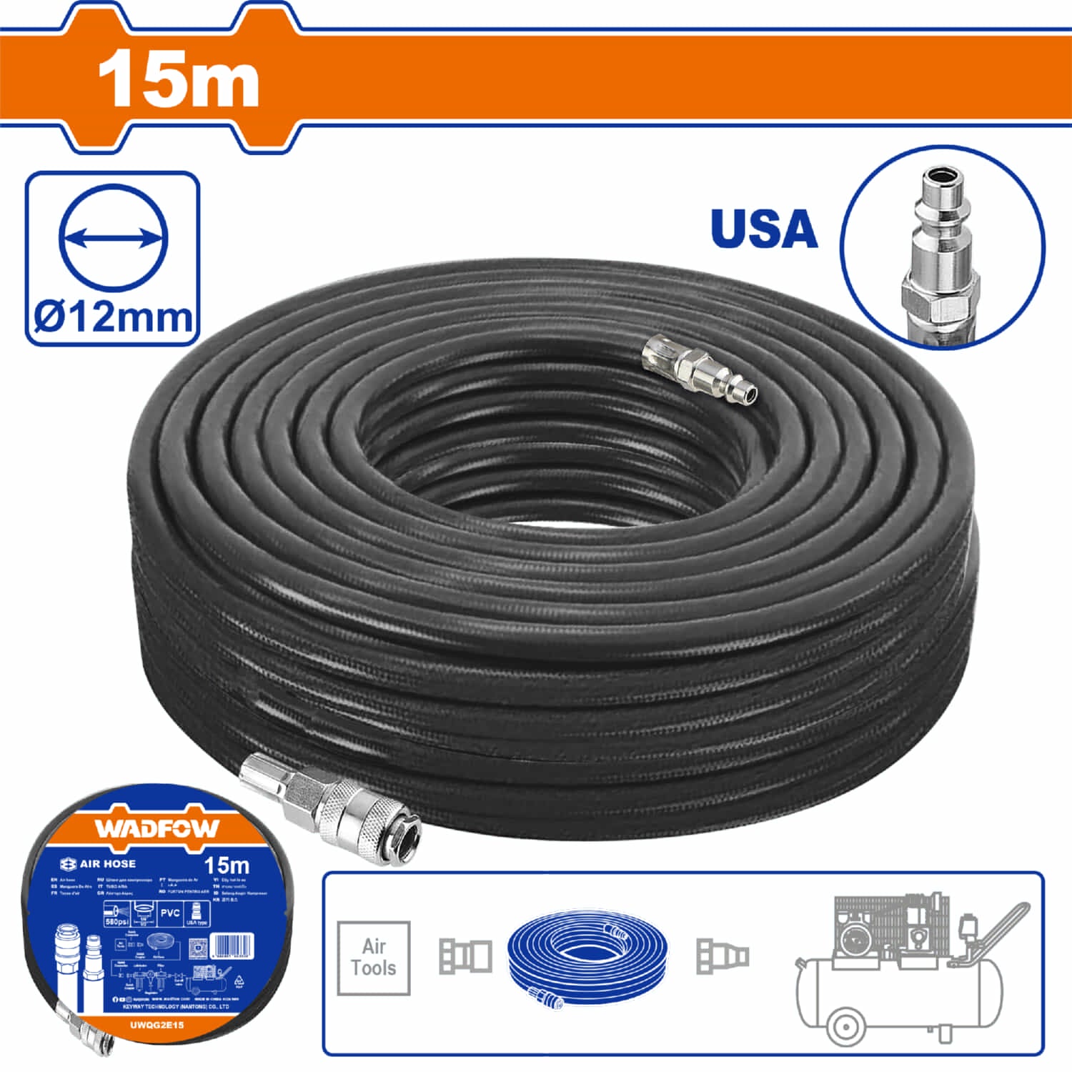 Manguera de aire de 15m. Diámetro 6mm. Para compresor