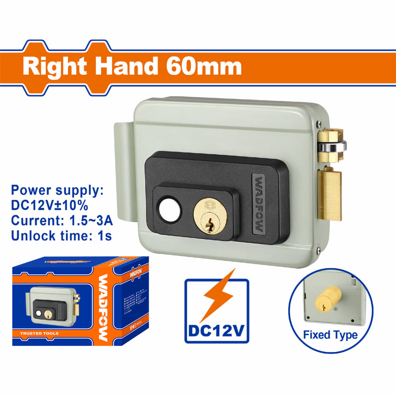 Cerradura eléctrica soldar DC12v±10% 1. 5~3A cilindro fijo lado derecho 60mm. Incluye 3 llaves.