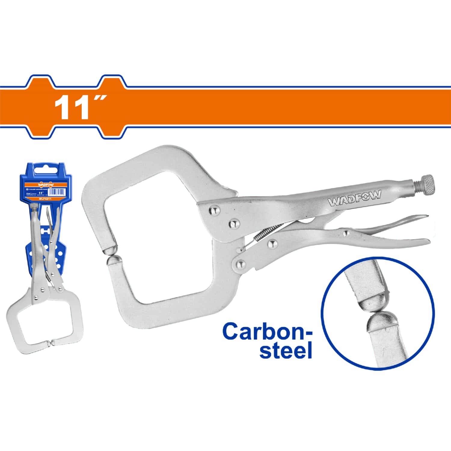 Alicate de presión 11" Tipo C abrazadera cabeza fija. HRC38°-HRC48° Acabado niquelado. Pinza de presión tipo C