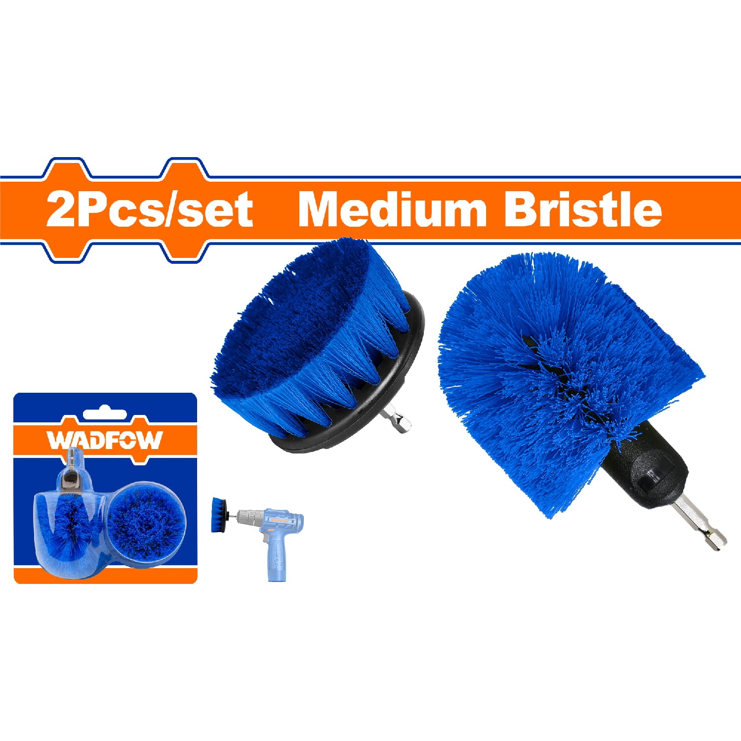 Cepillos cerdas medianas 360º y 3.5". Ideal: Suelos, porcelana. Vástago: 1/4" hexagonal. 2 piezas.