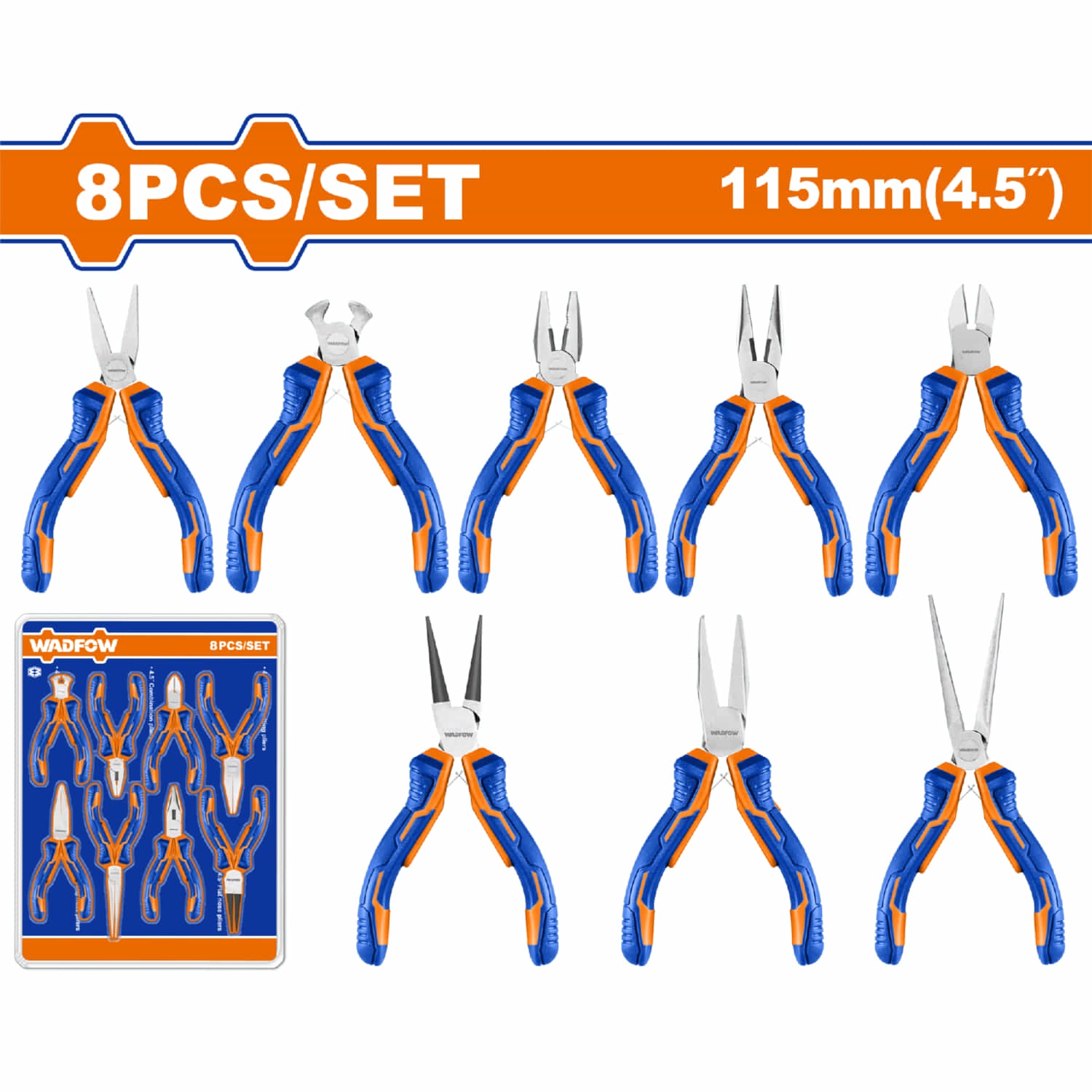Mini Alicates variados de 4. 5" (Combinado, Corte Diagonal, Corte Final) Set de 8 Piezas.