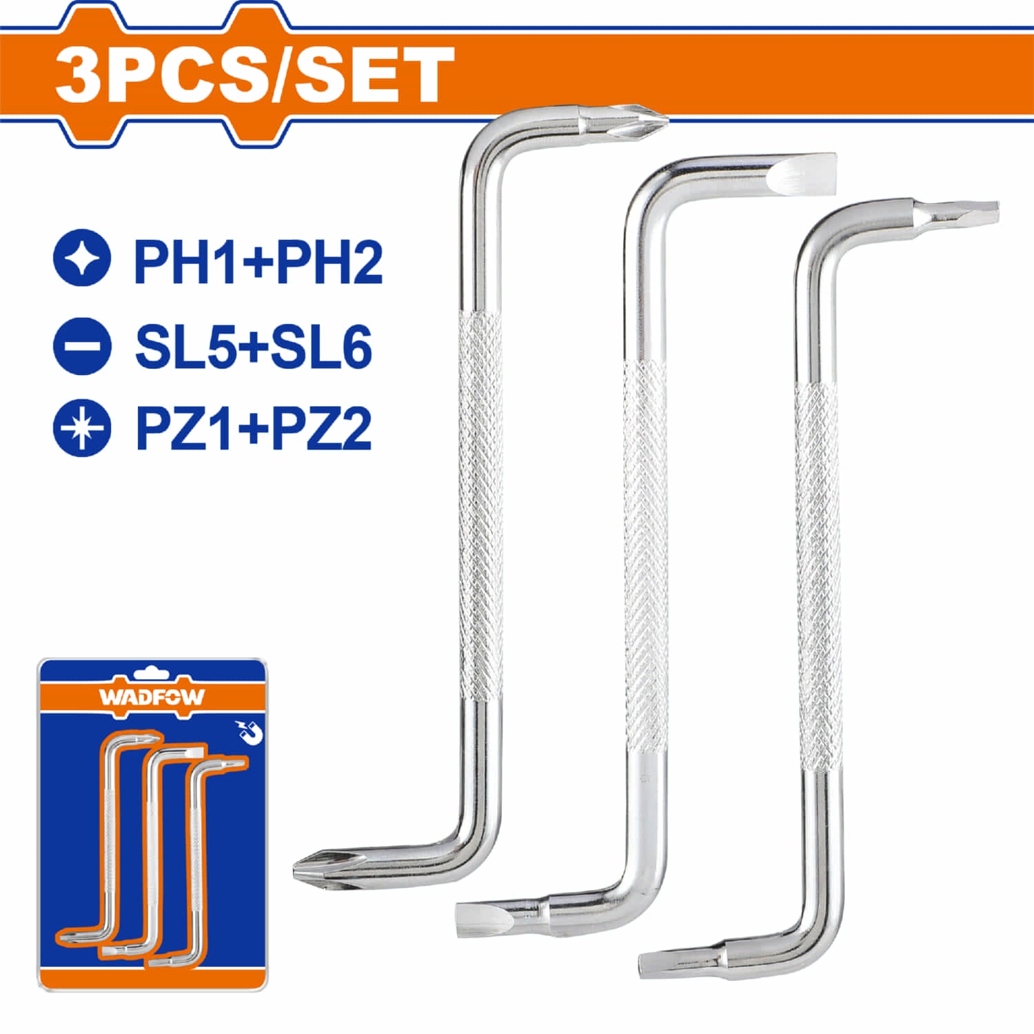 Destornilladores Tipo Acodado Z Offset PH1 SL5 PZ1 CR-V. Set 3 Piezas.