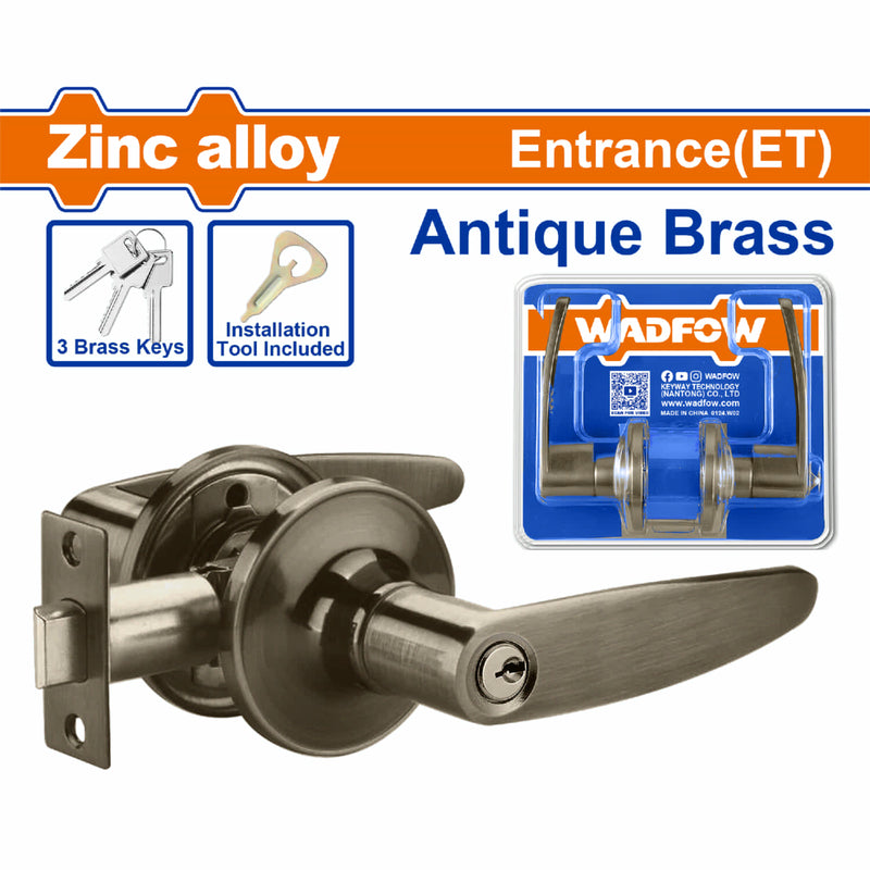 Cerradura Manija palanca de puerta para entrada (ET) 65mm latón antiguo. Palanca tubular.