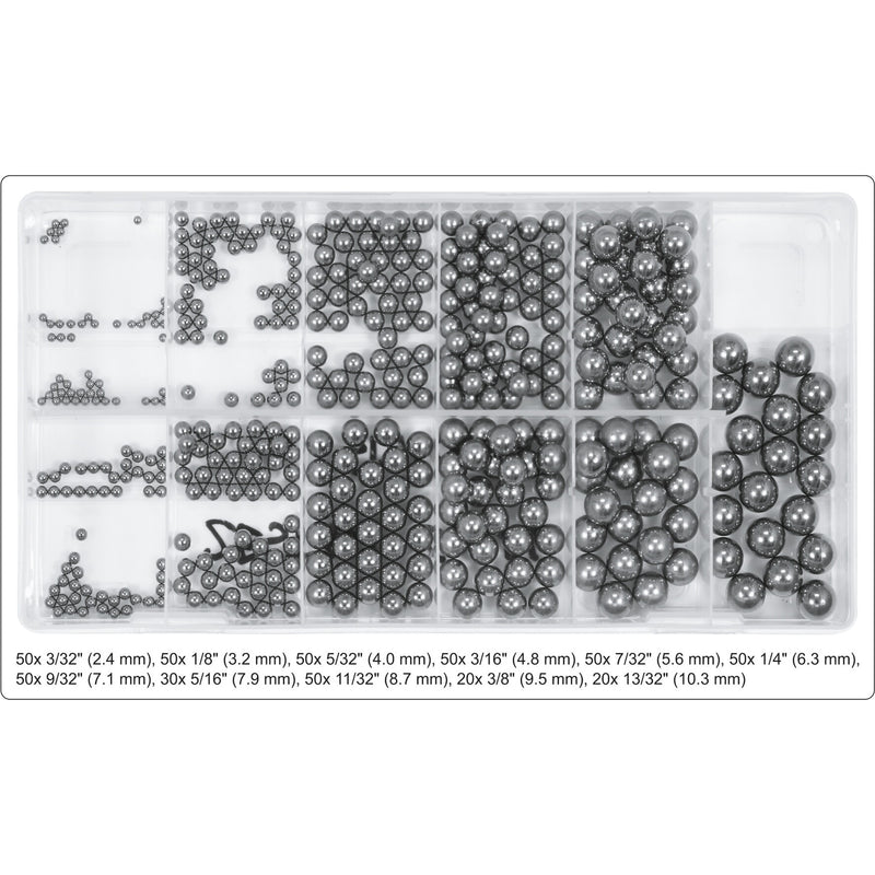 Bolas de acero para rodamientos y balineras. Paquete surtido 470 pcs