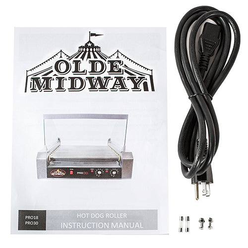 Grill de hotdog rotatorio 950W 110V 50/60hz. Con vitrina Dimens: 23" (wide) x 13" (deep)(1 año)