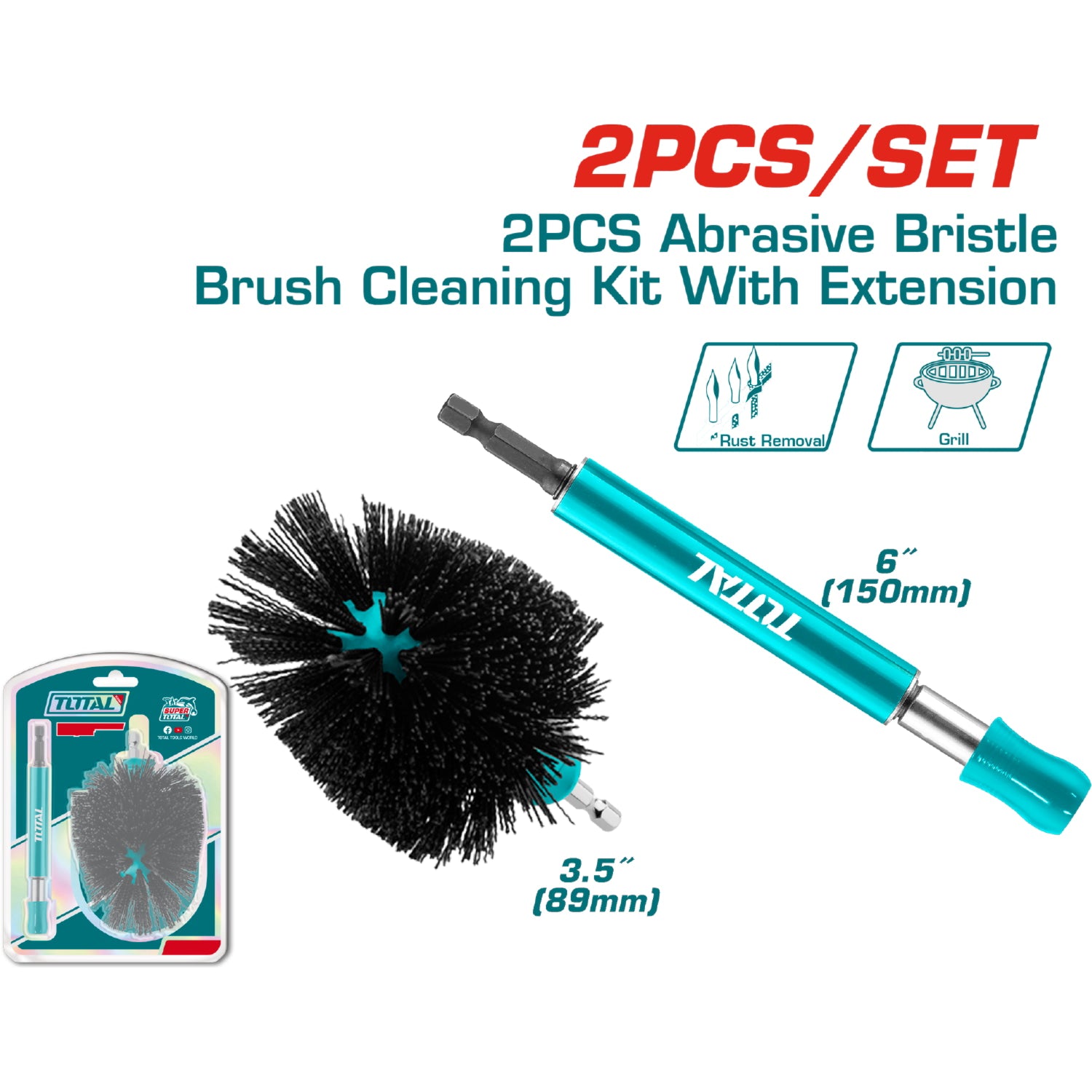 Cepillo de cerdas abrasivas con extensión. Elimina corrosión de pintura.Set de 2 pzas