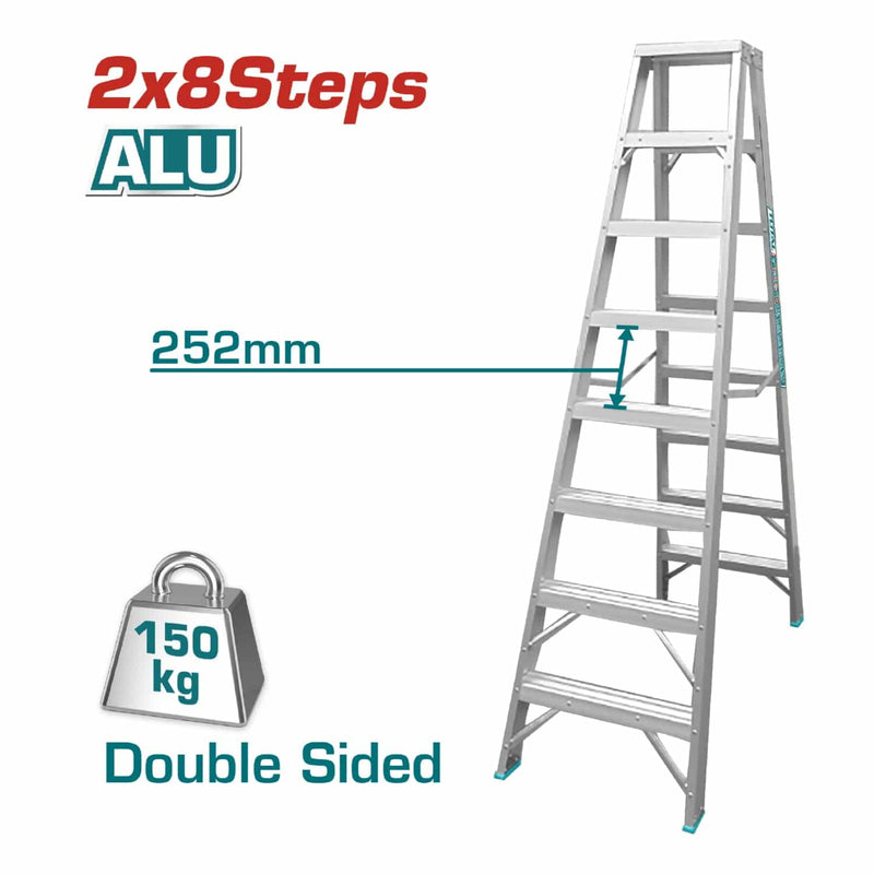 Escalera De Tijera Aluminio 8 Pasos. 2,04 Mts