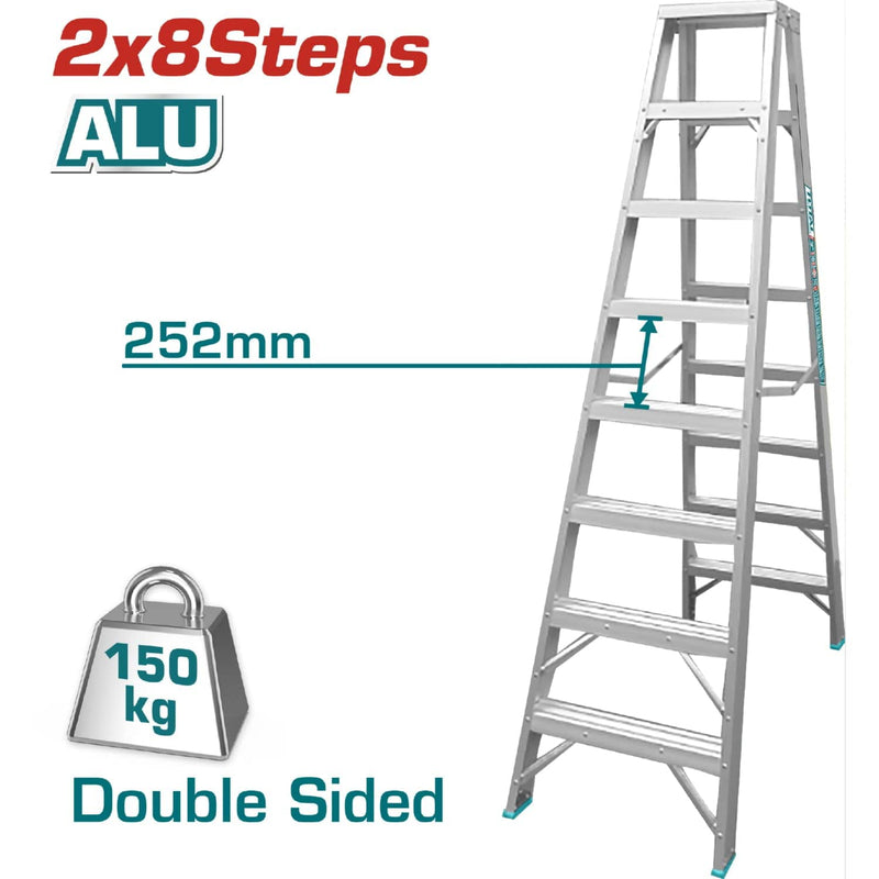 Escalera De Tijera Aluminio 8 Pasos. 2,04 Mts