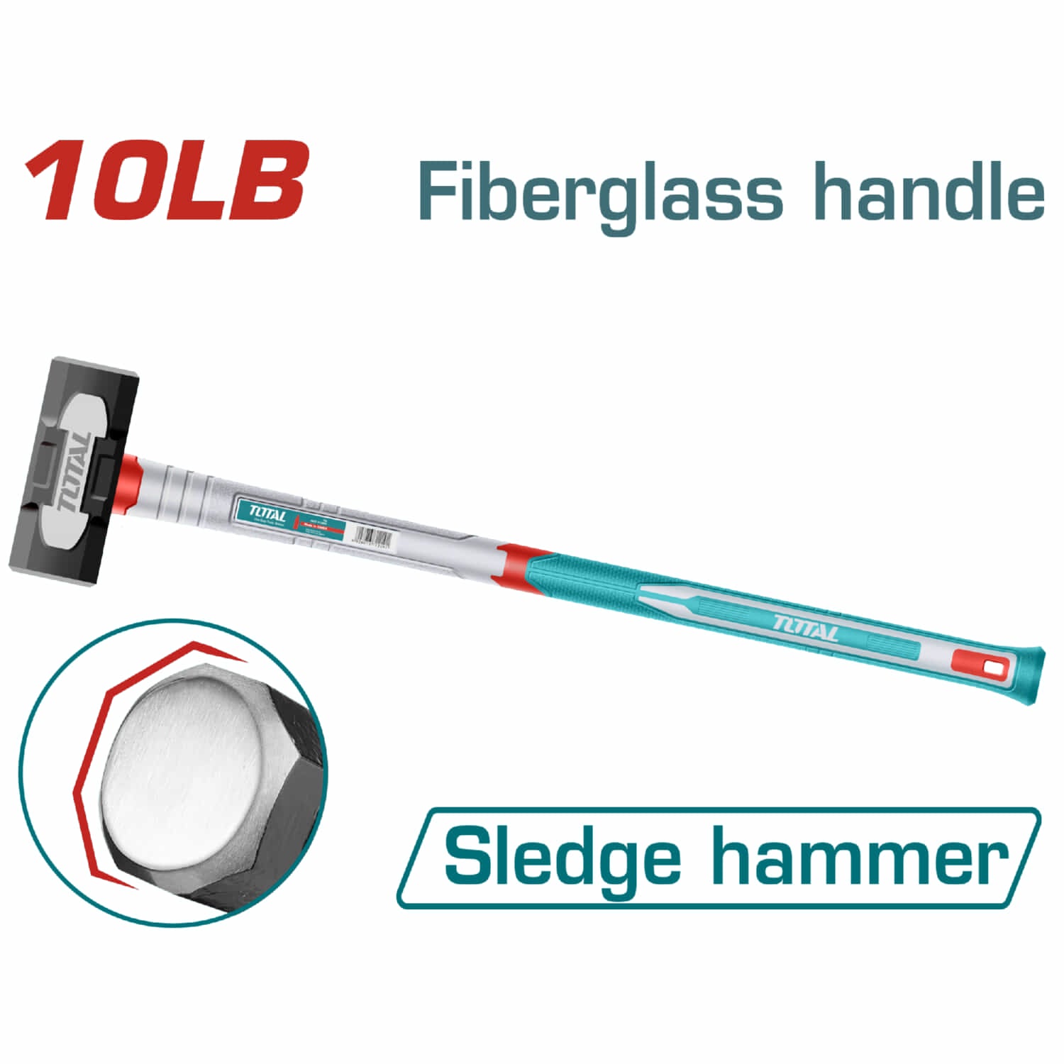 Martillo demoledor de 10 lbs. Acero forjado #45 endurecido. Mango de fibra de vidrio.