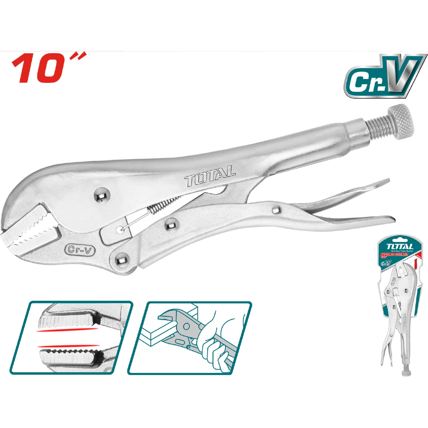 Alicate de presión 10" mandíbula recta. CrV. Máxima resistencia.
