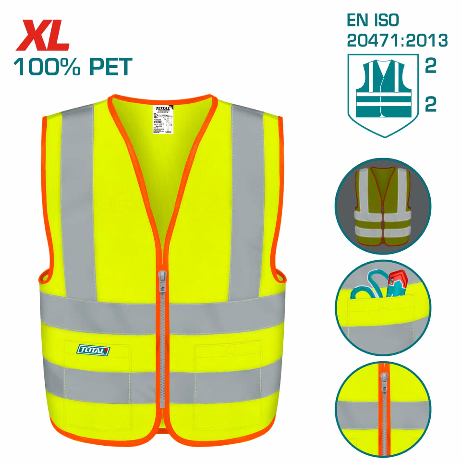 Chaleco reflectivo de seguridad amarillo. Talla XL.