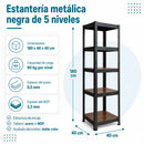 Estantería Metálica de 5 Repisas Ajustables (180x40x40cm) Estante Organizador de Acero con Capacidad de 90Kg por Nivel.