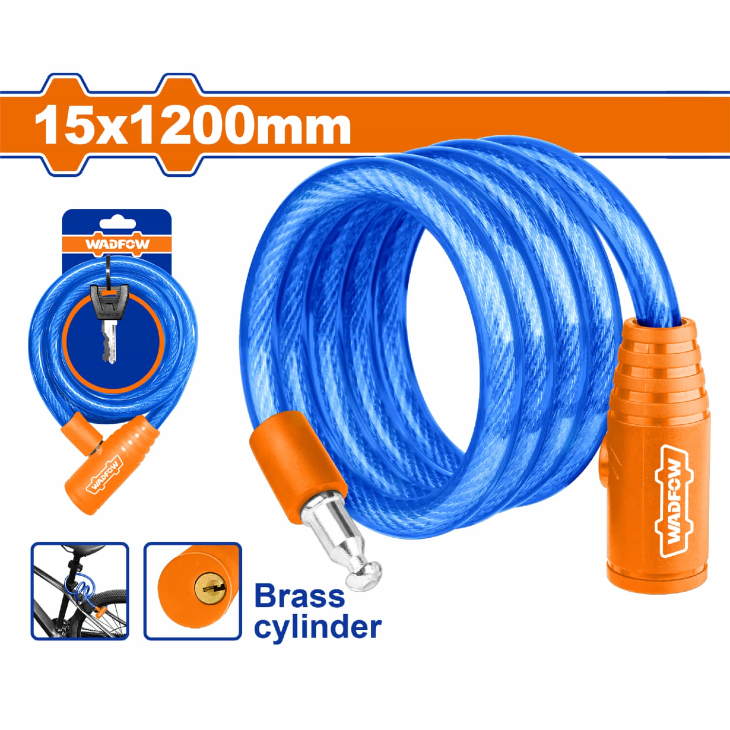 Cadena de seguridad para bicicleta de 15x1200mm. Recubierto en PVC . Incluye 2 llaves.