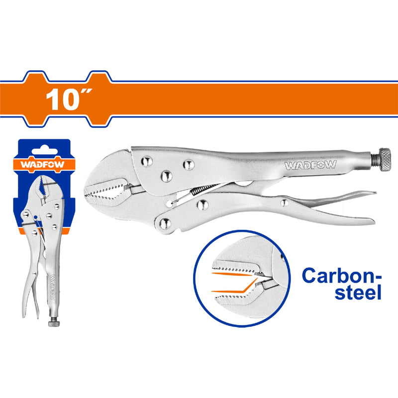 Alicate de Bloqueo Mandíbula V de 10" Acero al carbono. . HRC38°-HRC48° Niquelado. Alicate de Presión