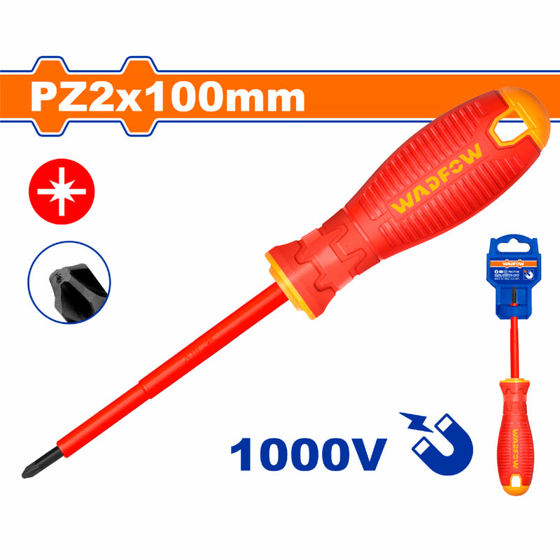 Destornillador Aislado Pozidriv PZ2 x 100mm. Punta magnética. 1000V. Mango cómodo.