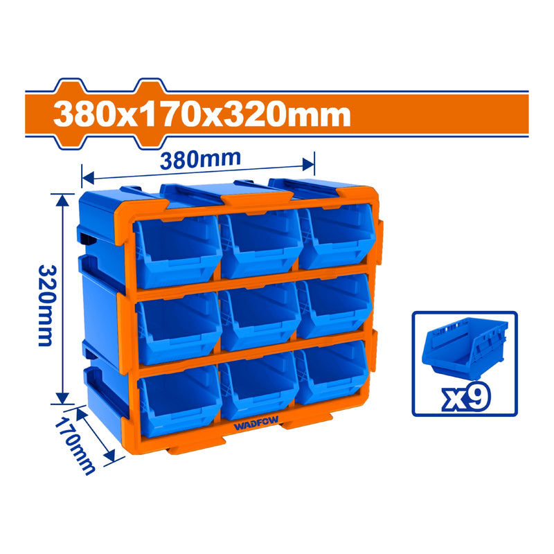 Cajas de plastico Organizador modular tipo torre. 380x170x320mm. Set de 9 piezas. Se une vertical u horizontal. Apilables