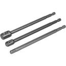 Adaptador Socket vástago hexagonal extensión Juego 3 pcs 1/4", 3/8" y 1/2" 150 mm largo