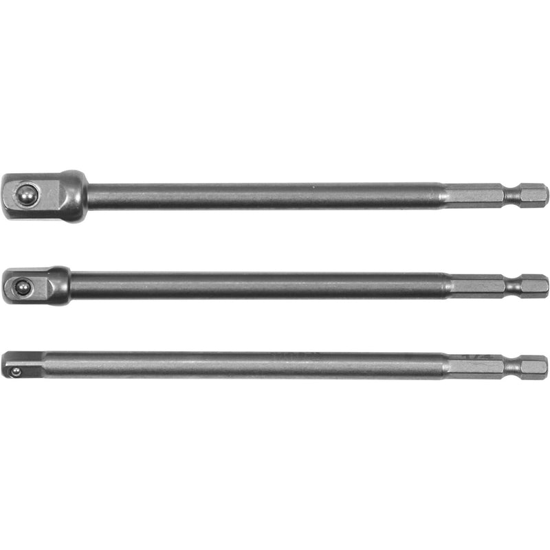 Adaptador Socket vástago hexagonal extensión Juego 3 pcs 1/4", 3/8" y 1/2" 150 mm largo