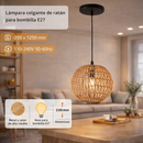 Lámpara Colgante de Rattan Madera  1XE27 255x1250mm Elegancia Natural