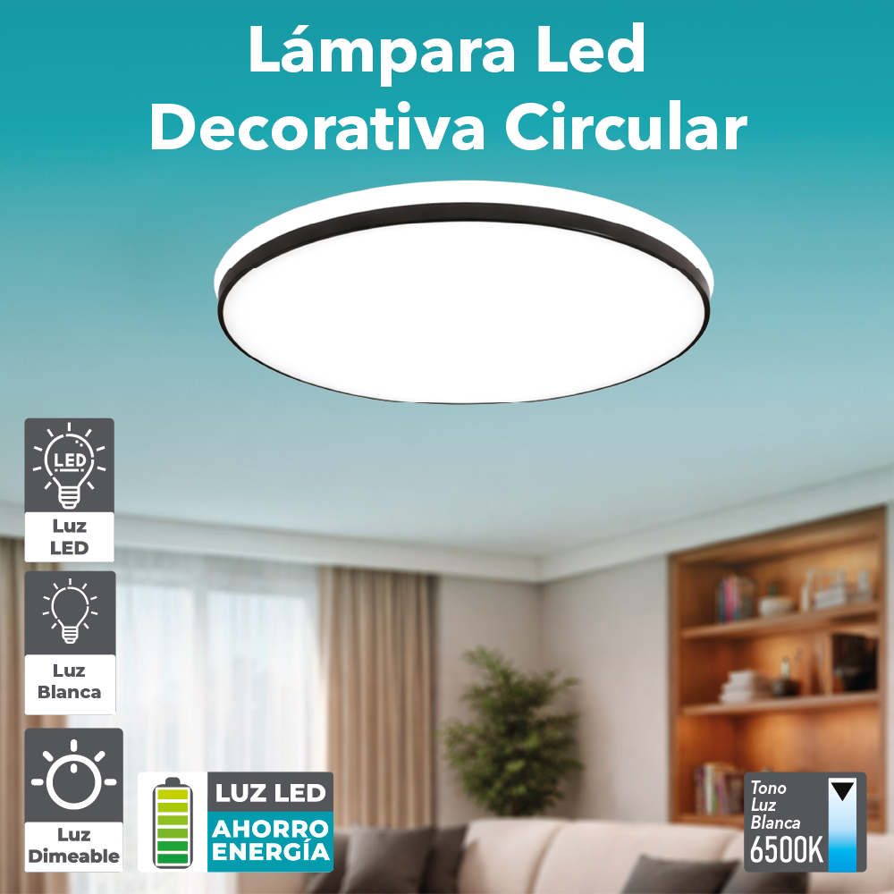 Lampara LED decorativa luz blanca 6500k circular Plafon ultra delgado IP42 12" (30cm) 24W