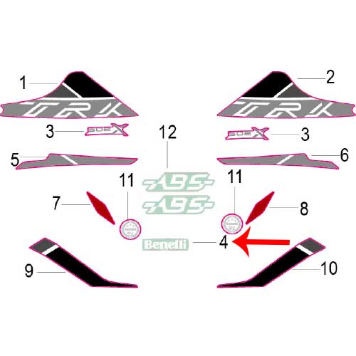 Calcomania Benelli Blanco (TRK502X)