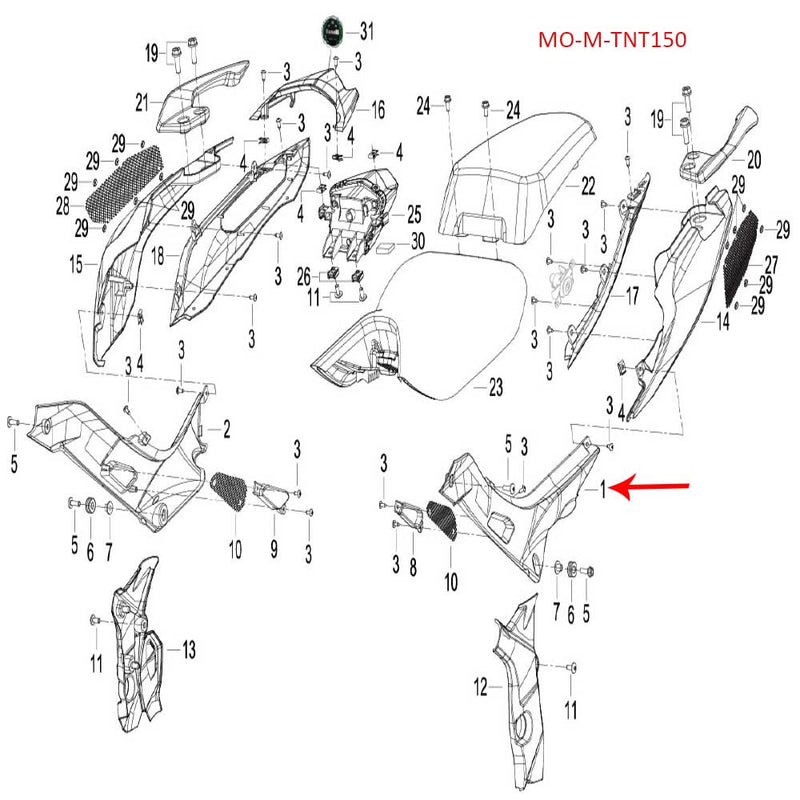 Covertor lateral izquierdo negro (TNT150)