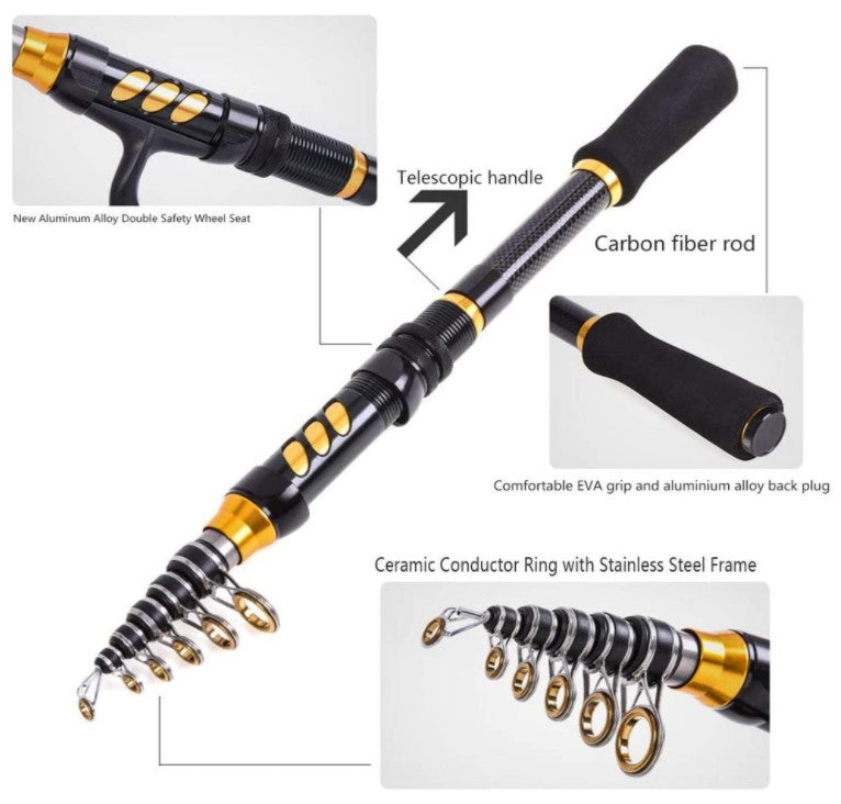 Caña de pesca telescópica 2.4 m fibra carbono