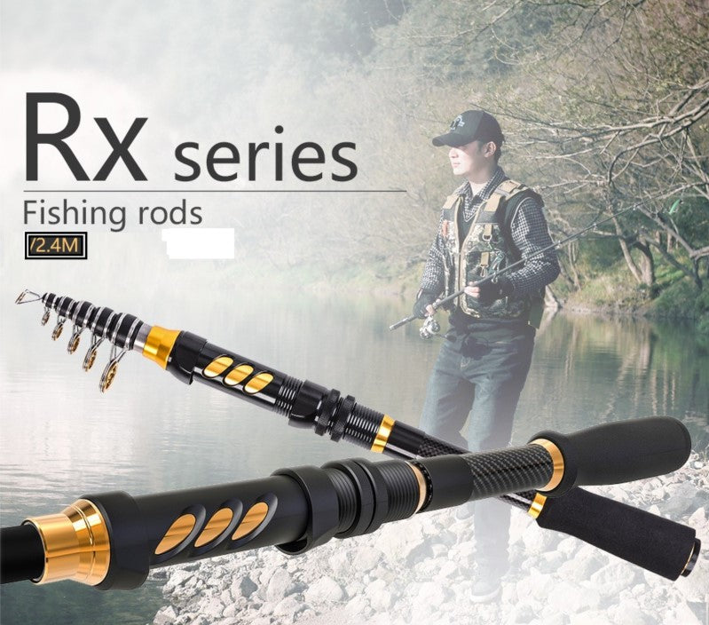 Caña de pesca telescópica 2.4 m fibra carbono