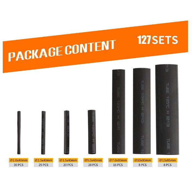 Tubos termoencogibles electricos aislantes Set de 127 Pzas