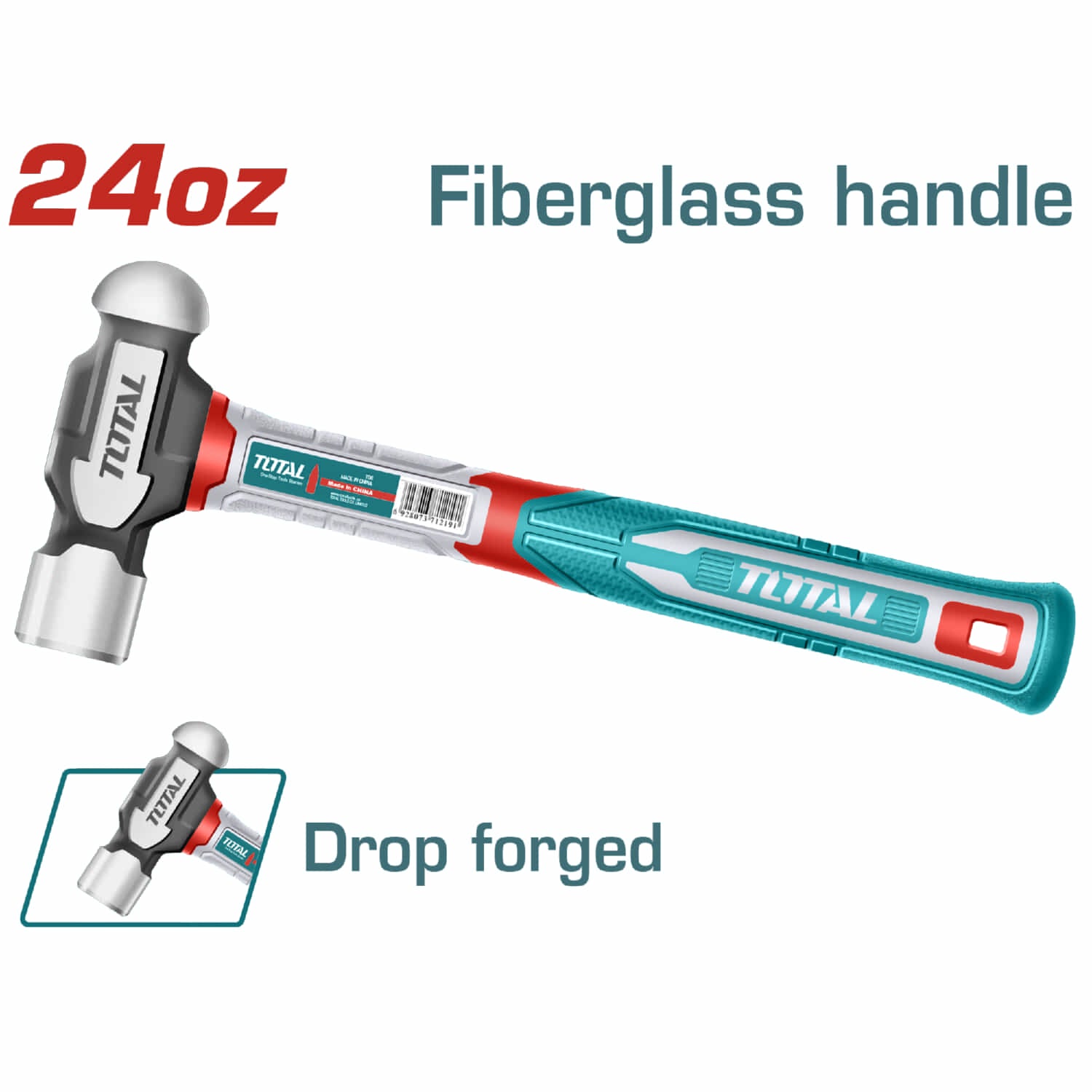 Martillo de Bola 160z/450g. Tratamiento térmico. Acero al carbono #45. Cabeza forjada.