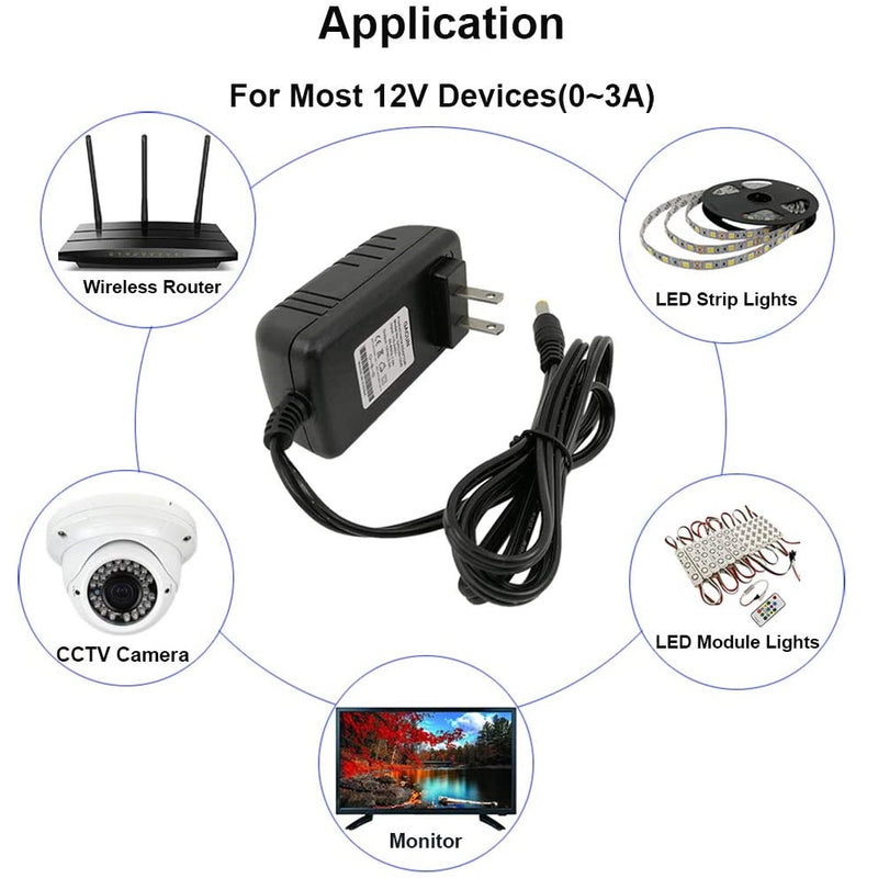 Adaptador de corriente DC 12V-3A US Plug.