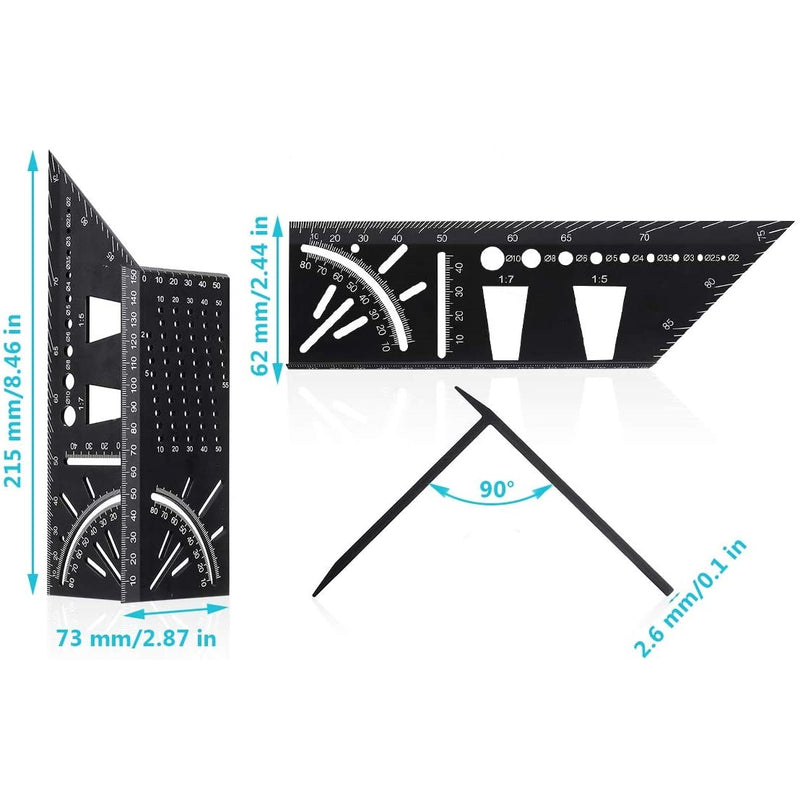 Regla de aluminio de múltiples ángulos de 45 y 90 grados para carpintería