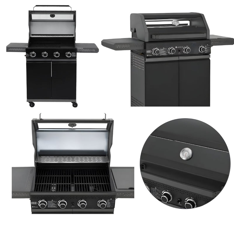 Parrilla BBQ de Gas con Ventana de Vidrio 122x45x116cm de Hierro con 4 Quemadores. Asador a Gas