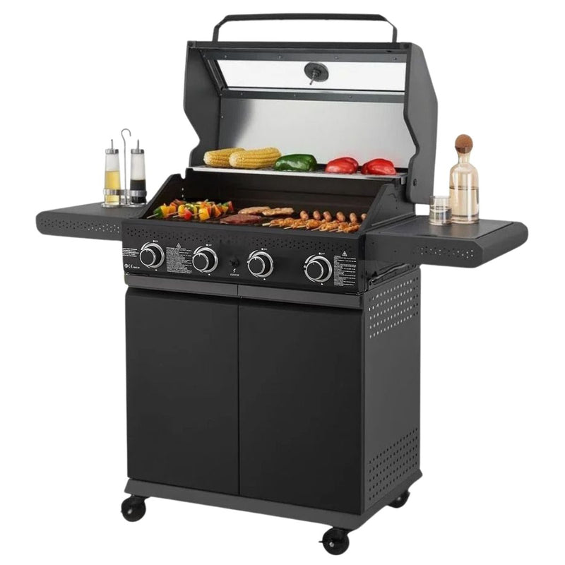 Parrilla BBQ de Gas con Ventana de Vidrio 122x45x116cm de Hierro con 4 Quemadores. Asador a Gas