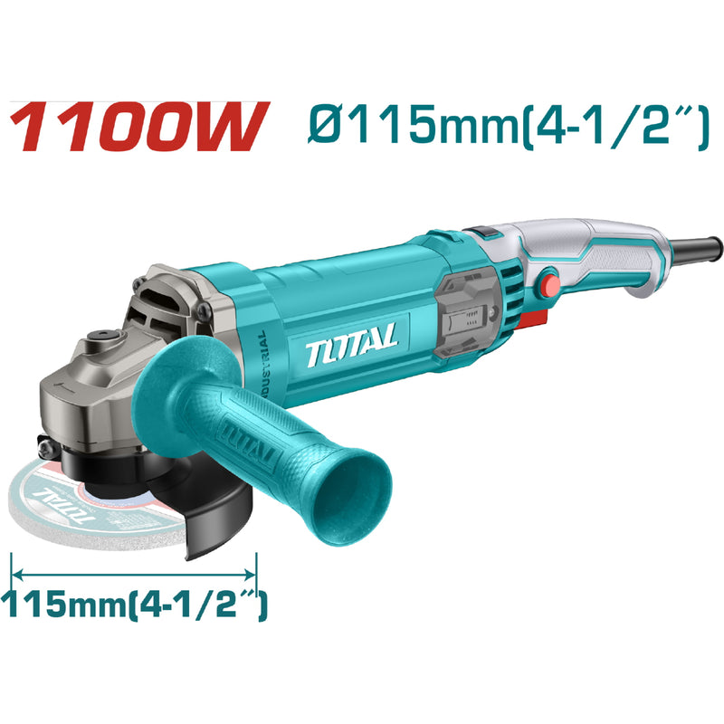 Esmeriladora Angular.1100W. Veloc. sin carga: 12000rpm.  4-1/2"  Rosca: 5/8"-11UNC No incluye disco.