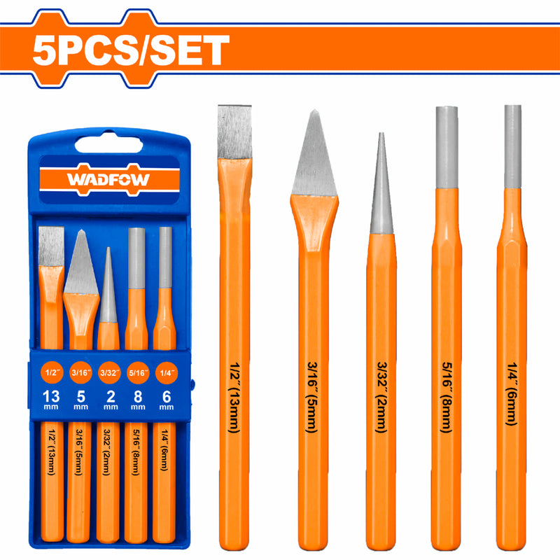 Punzones y cinceles en frío. 5 Piezas. Tratamiento térmico. Diámetro de mango:10mm