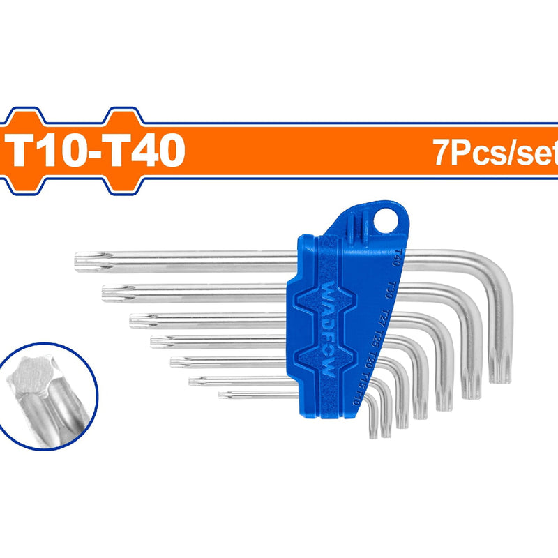 Llaves Torx de brazo corto de 7 pzs. Medidas: T10-T40. Acero al carbono (Juego)