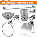 Accesorios para baño. 6 piezas. Fabricado en aleación de zinc, acero inoxidable y vidrio. Plata.