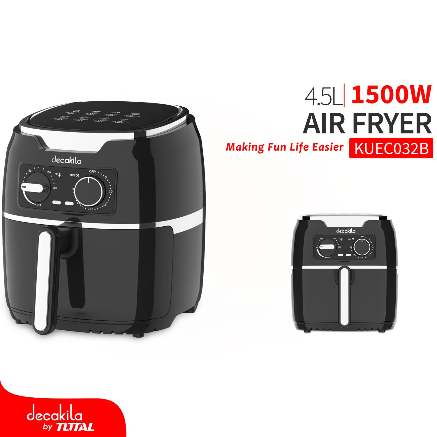 Freidora de aire 4.5 L, 1500W, 120V/60Hz, Cajón antiadherente, Caja de color